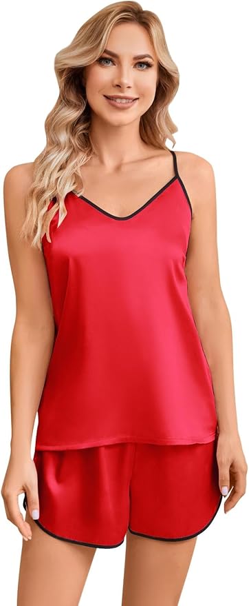 Girls & Women Silk Pajamas Set Satin Camisole Sleepwear 2 Piece Pjs, 3 Years - Women XXL