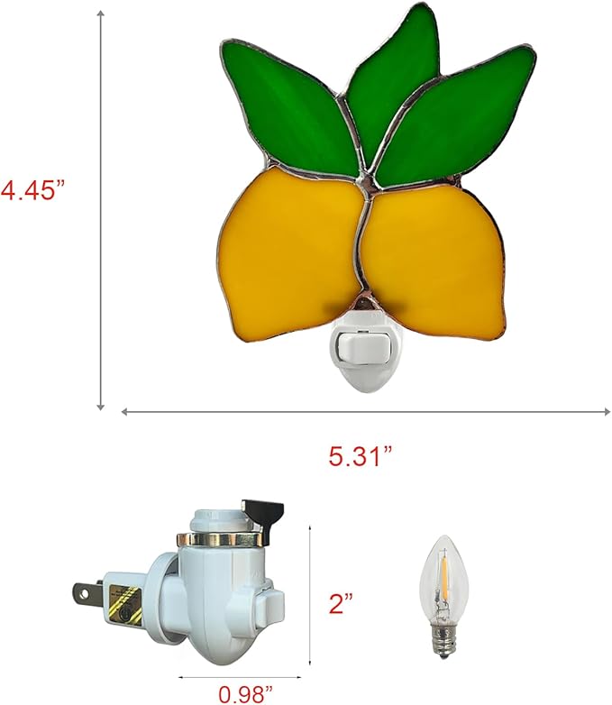 CHEZBABY Stained Glass Night Light Plug into Wall Lamp Decorative Accent Nightlight for Hallway Bedroom Bathroom Kitchen Home Décor(Lemon)
