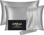 Silk Pillowcase 2 Pack, Natural Mulberry Silk Pillow Case, Anti Acne Silk Pillowcase for Hair and Skin, King Size Silk Satin Pillowcase Set of 2 with Hidden Zipper, Gifts for Women Men, Grey