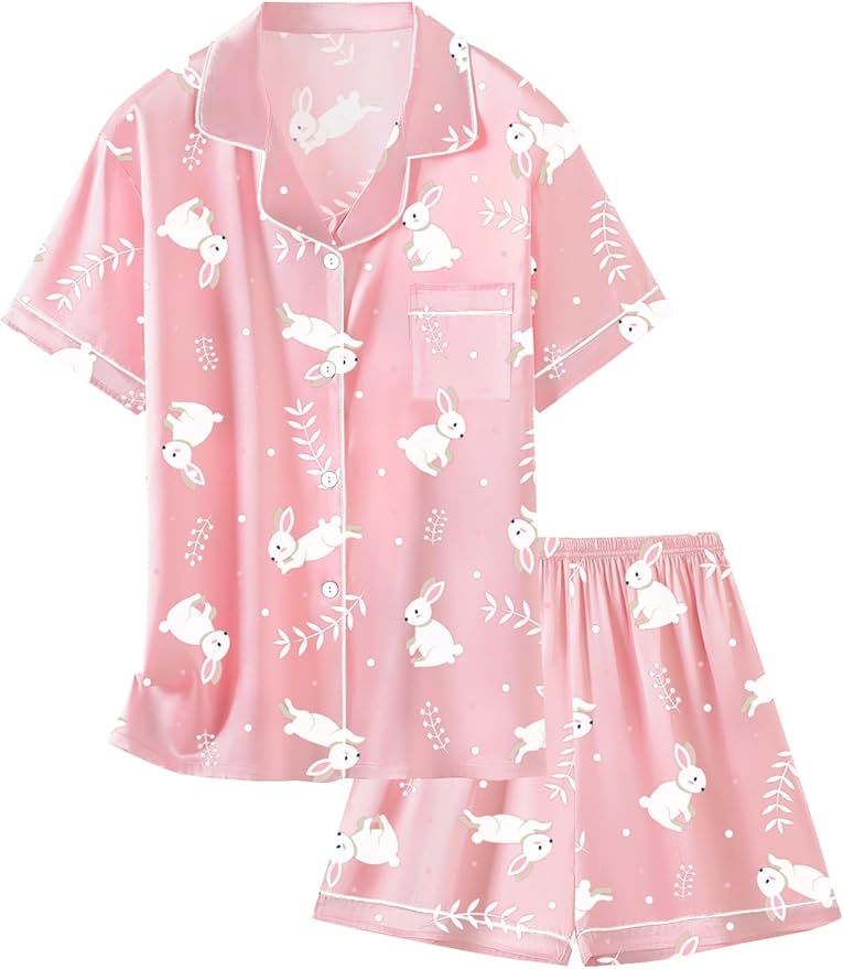 Girls & Womens Satin Pajamas Set, Silk Button-Down Sleepwear 2 Piece Nightwear, 3 Years - Women XXL