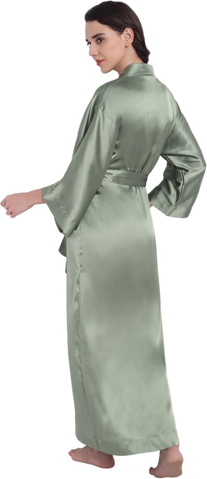 Silk Robes for Women Ankle Length Satin Kimono Robes with Belt Bridemaids Sleepwear Bachelorette Nightgown
