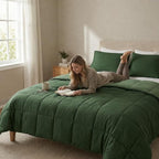 HIG 3pc Green Oversized King Plus Comforter Set Duvet Insert, Reversible, All Season, Box Stitched, with Corner Tabs, Soft, Fluffy（128'' x 120''）
