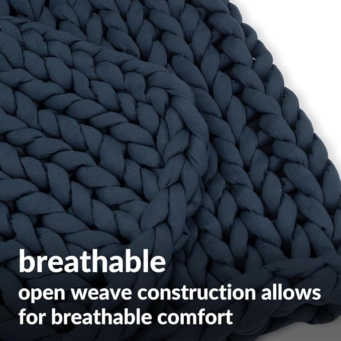 Nuzzie Original Knit Weighted Blanket - Breathable, Cooling, Hand Made Knit Throw Blanket for Sleep - Machine Washable, Stylish Design (Dusty Blue, Full | 16lbs | 48"x72")