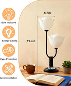 Lightdot Women Bedside Table Lamps for Bedroom, 2-Light Cute Flower Desk Lamp with Bulbs Included, 0-100% Stepless Dimmable Black Nightstand Lamp, Floral Lamp for Living Room, Home Office,Reading