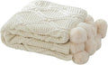 ATMOSURELY Ultra Soft Chenille Cable Knit Throw Blanket with Handmade Pom Poms Cozy Fluffy Knitted Blanket Lightweight Warm Woven Farmhouse Blanket for Bed Sofa Couch 50x60 Inches (Geometry Beige)