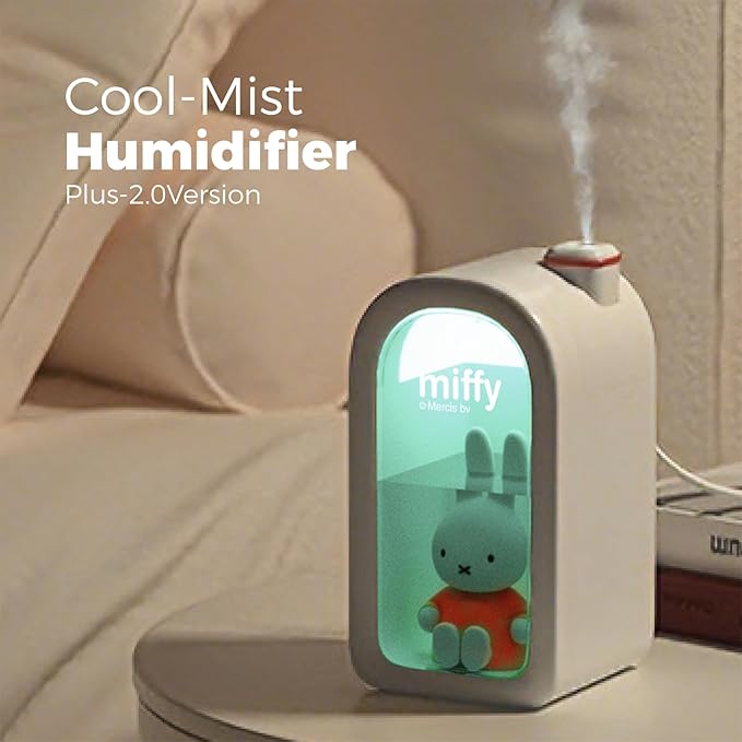 Mipow X Miffy Cool Mist Humidifier - Ultrasonic Quiet Humidifiers, Mini Cute Humidifier with Night Light, 380ml Humidifiers for Bedroom，App-Controlled RGB Light (2.0 Plus-Version) - Pink