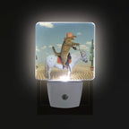 Plug in Night Light Cat Cowboy On Horse Lamp Ultra-Slim, Cool-Touch Dusk to Dawn Sensor LED Nightlight Smart Light Automatically Lights for Kids Adults and Nursery Decor Night Light