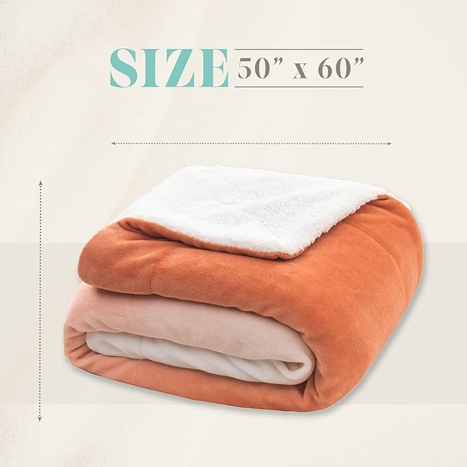 Elegant Comfort Throw Blanket, Reversible Sherpa Flannel, Ultra-Soft, Fuzzy, Cozy and Plush- All Season Lightweight Decorative Throw, 50 x 60 inches, Ombre Design Sherpa Throw, Dusty Rose