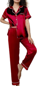 WJing Yi Jia Womens Pajamas Set XS-4XL Floral Silk Satin Pajama Sets Silky Pj Sets 2Pcs Loungewear Sleepwear Button Down Pjs