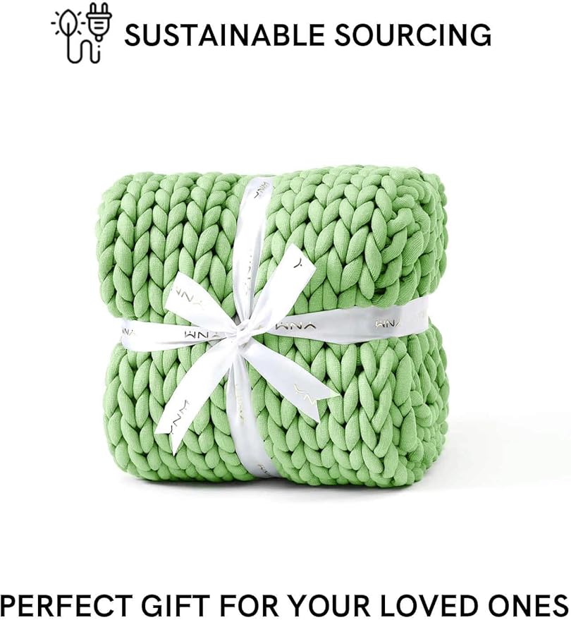 YnM Chunky Throw Blanket, Medium-Weight, Hand Knitted, Skin Friendly, Ventilated and Breathable, Machine Washable, Home Décor Piece for Couch, Sofa and Bed (Avocado Green, 50x70 Inch)
