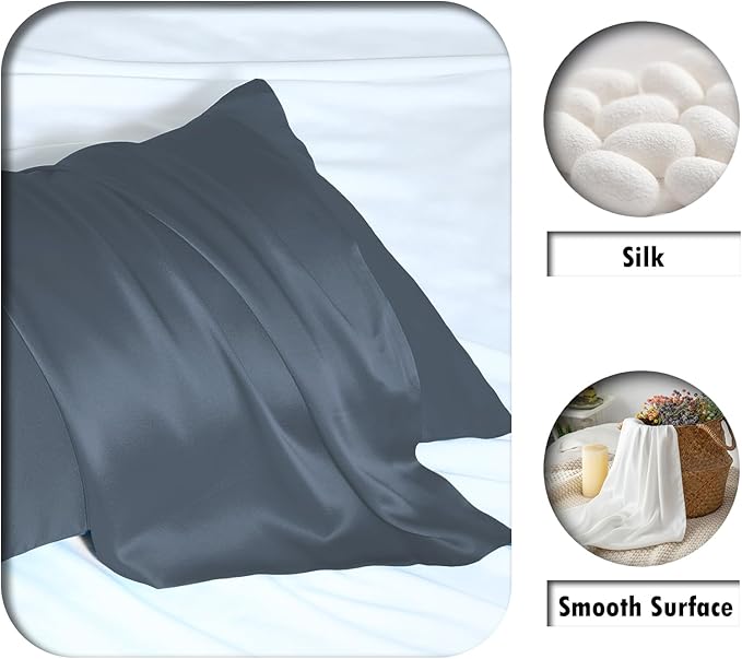 Natural Mulberry Silk Pillowcase for Hair and Skin Queen Size 20"X30" Pillow Case with Hidden Zipper Soft Breathable Smooth Cooling Silk Pillow Covers for Sleeping (Space Grey,Queen,1Pcs)