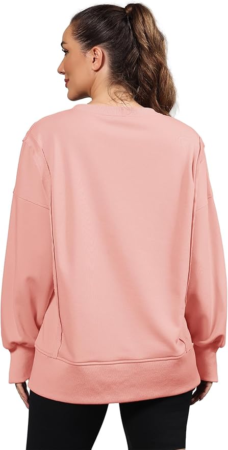 Nirovien Womens Oversized Crewneck Sweatshirt Side Slit Long Sleeve Pullover Slouchy Fit Tops