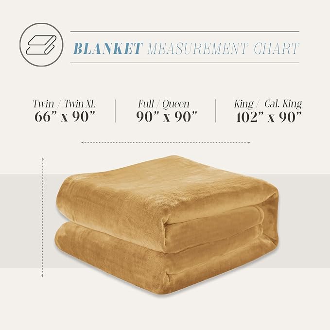 Elegant Comfort Luxury Velvety Feel Blanket, All-Season Lightweight Blanket, Ultra Plush, Soft, Cozy-Fuzzy Flannel Fleece for Couch, Sofa, Bed, Travel, Solid Design, Twin/Twin XL, Gold-Yellow