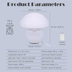 Cute Small Mushroom Lamp, PE Lampshade, Ceramic Base, Adjustable Light Color and Brightness with Power-Off Memory, Safe USB Powered, LED Mushroom Light for Bedroom Living Room (White)