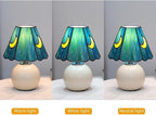Mushroom Lamp Tiffany Lamp Stained Glass Table Lamp Moon Cute Small Bedside Lamps for Living Room Home Decor,Unique Aesthetic Home Living Room Decor Girls Women Birthday Day Gift,Sea Blue