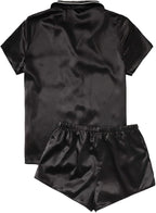 WDIRARA Women's Sleepwear Satin Short Sleeve Shirt and Shorts Pajama Set