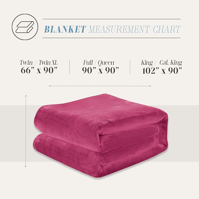 Elegant Comfort Luxury Velvety Feel Blanket, All-Season Lightweight Blanket, Ultra Plush, Soft, Cozy-Fuzzy Flannel Fleece for Couch, Sofa, Bed, Travel, Solid Design, King/California King, Hot Pink