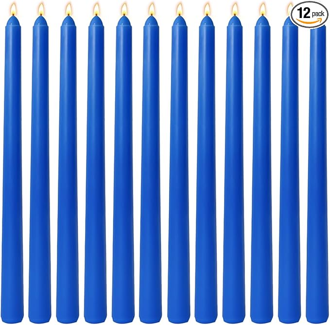 12-Pack Royal-Blue Taper Candles, 10 Inch Unscented Dripless Candlesticks, Long-Lasting Burn Time of 7-8 Hours, Perfect for Home Décor Dinner Party Meditation