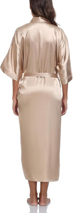 Women's Silk Robes Soft Long Satin Kimono Bathrobe Bride Bridesmaid Wedding Party Robes Sexy Sleepwear with Pockets