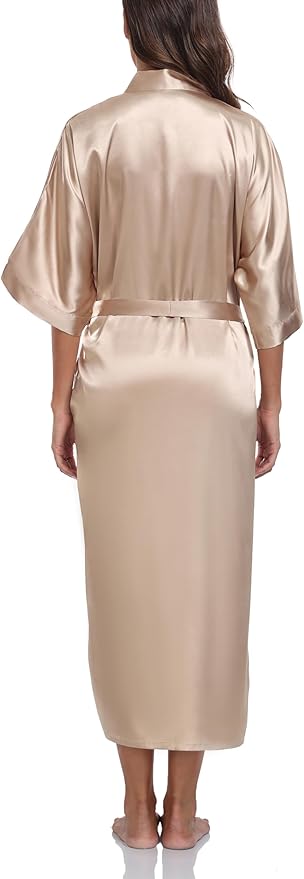 Women's Silk Robes Soft Long Satin Kimono Bathrobe Bride Bridesmaid Wedding Party Robes Sexy Sleepwear with Pockets