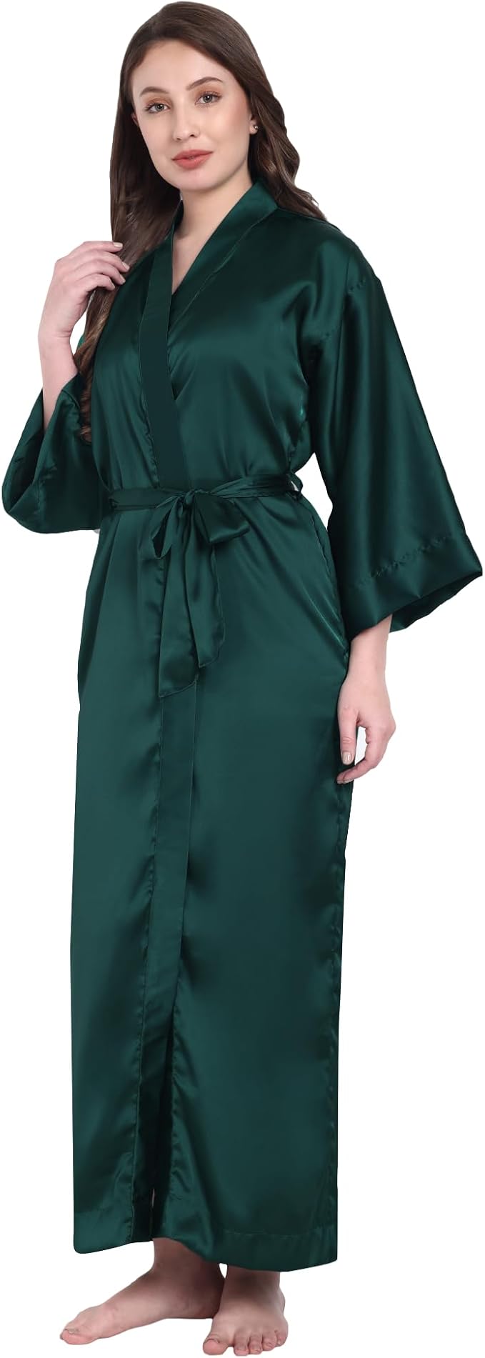 Silk Robes for Women Ankle Length Satin Kimono Robes with Belt Bridemaids Sleepwear Bachelorette Nightgown