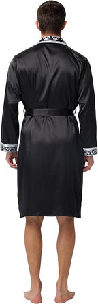 Tony & Candice Men's Satin Robe Lightweight Long Sleeve Silk Kimono Bathrobe with Shorts Set Sleepwear