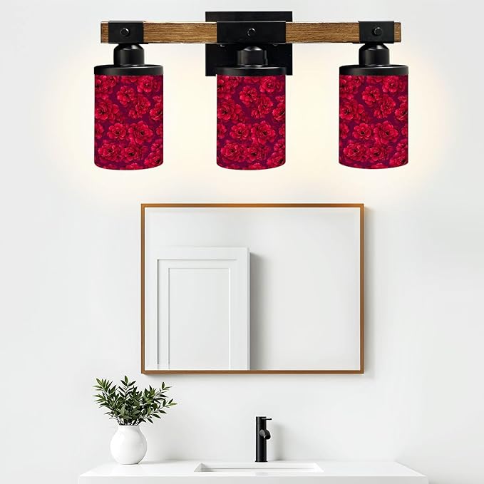 Vanity Lights for Bathroom Wall Lights for Bedroom Living Room Vibrant Red Peony Floral Deep Magenta Modern Bathroom Light Fixtures Wall Sconces 3 Light Home Decor
