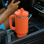 40 oz Tumbler with Handle and Straw: Stainless Steel Insulated Tumbler Keeps Cold for 24 Hours, Leakproof Travel Cup Fits in Cup Holder and BPA-Free,Moderate Orange