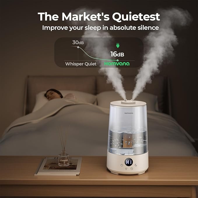Homvana Humidifiers for Bedroom Home, 3.6 L Cool Mist Top-Fill 34H Super Long Time, Quiet 23dB, Baby Humidifier, Oil Diffuser for Large Room, House, Plant, Nursery, BPA FREE, Ultrasonic (Transparent)