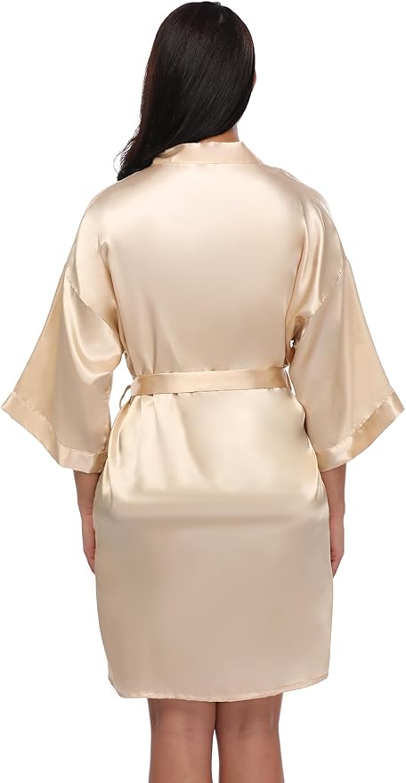 Women's Short Silky Robes Womens Satin Bathrobe Bride Bridesmaid Wedding Party Sleepwear Loungewear