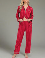 SWOMOG Womens Silk Satin Pajamas Set Long Sleeve Button Down Sleepwear 2 Piece Lounge Set Pj Set XS-3XL