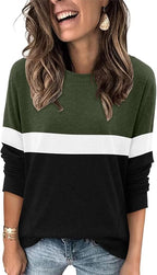 Magritta Women's Long Sleeve Leopard Color Block Tunic Comfy Crewneck T Shirt Tops Black XL