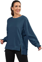 Nirovien Womens Oversized Crewneck Sweatshirt Side Slit Long Sleeve Pullover Slouchy Fit Tops