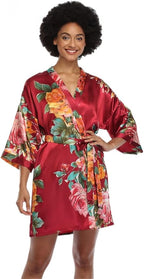 MissNina Women's Floral Satin Kimono Robes Short Silky Bridesmaid Robes Sleepwear
