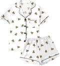 LYANER Women's Silky Satin Pajamas Set Short Sleeve Button Down Shirt With Shorts Pjs Set Sleepwear