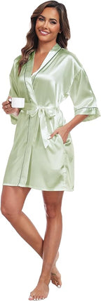 Women Satin Robes Short Silk Kimono Robe Lightweight Bridal Party Robes Bride Bridesmaids Ladies Loungewear Sleepwear