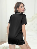 Silk Pajamas for Women Satin Womens PJ Set 2 Piece Short Lounge Set Summer Sleepwear Notch Collar Button-Down Pjs