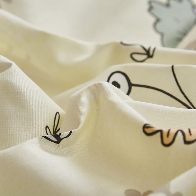 CLOTHKNOW Kids Queen Comforter Set 3Pcs Yellow Animal Bedding Comforter Sets Fox Woodland Forest Comforter with 2 x Pillow Cases