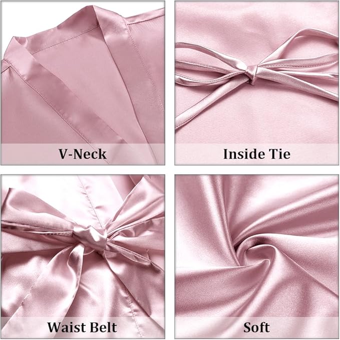 Women's Short Satin Robes Silky Bathrobe Bridesmaid Sleepwear for Wedding Party Getting Ready Solid Color