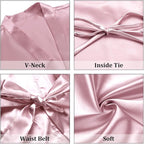 Women's Short Satin Robes Silky Bathrobe Bridesmaid Sleepwear for Wedding Party Getting Ready Solid Color