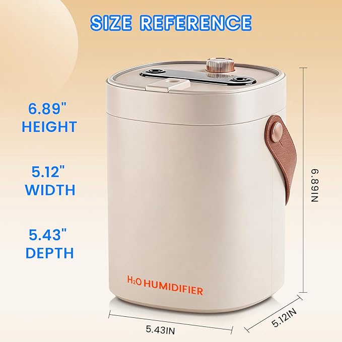 2L Humidifier for Bedroom,Portable Cool Mist Humidifiers,Ultra Quiet 20dB,Top Fill Air Humidifier for Home,Office,Plants，Adjustable Humidity,Night Light,BPA-Free,Khaki