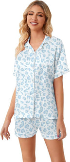 Umeyda Women & Girls Pajamas Set, Soft Satin Lightweight Silk Button-Down Top with Shorts 2 Piece PJS for Mom Boys Kids Gifts