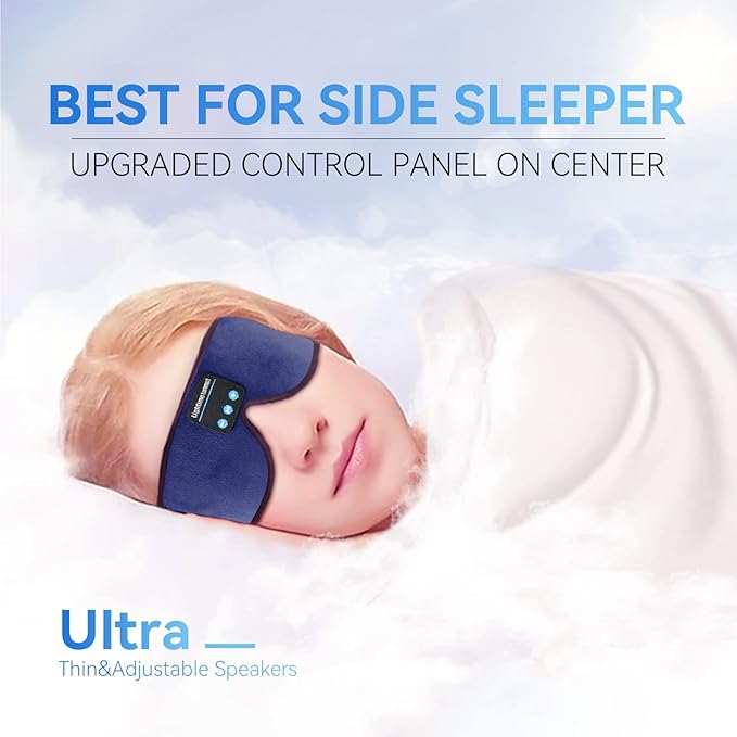 Sleep Headphones, 3D Bluetooth Sleep Mask, LIGHTIMETUNNEL Washable Sleeping Headphones with Ultra Thin Stereo Speakers Microphone Hands Free for Insomnia Travel Blue Color