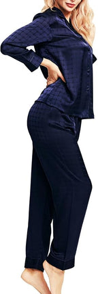 SIHA Satin Silk Pajamas for Women Pajama Set With Long Sleeve Button-Down Satin Pajamas Sleepwear XS-3XL