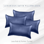 Elegant Comfort 4-Pack Cooling Viscose Satin Pillowcase Set with Hidden Zipper Closure, Silky Smooth for Hair and Skin Care-Beautiful Gift Box-4-Piece Satin Pillowcase Set, Standard/Queen, Navy Blue