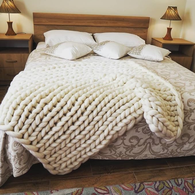 Boho Throw Blanket - Chunky Knit Blanket Full Size Blanket for Adult 54x75 Mustard, Boho Blanket Bed Decor, Knit Blanket for Couch, Birthday Gift for Women, Ideas (Mustard, 54"x75")