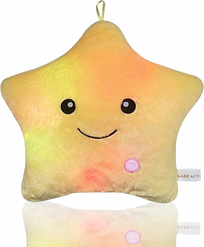 Twinkle Star Pillow, Decorative Throw Pillows LED Night Light Up Pillow Stuffed Animal Plush Toys Cute Pillows for Kids Girls Birthday Christmas Valentine,Yellow Soft Pillow Cushions