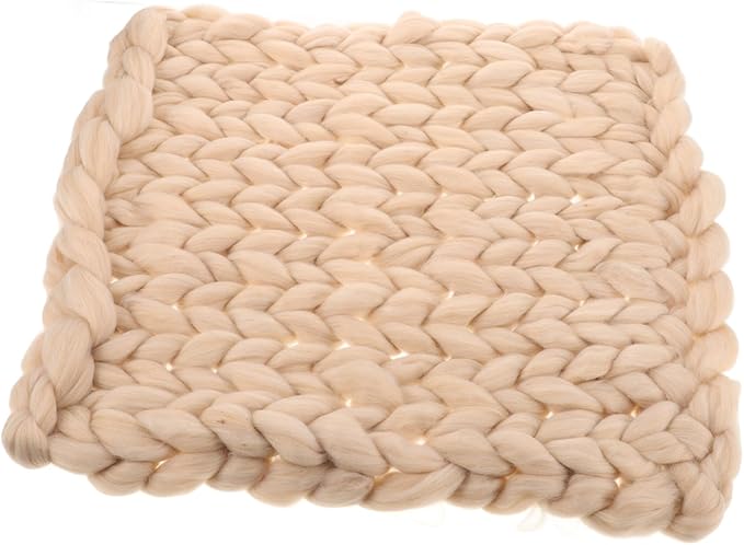 0.35kg Handmade Chunky Knit Throw Blanket Soft Cozy Large Breathable Knit for Sofa Chair Bed Stylish Nordic Design Beige