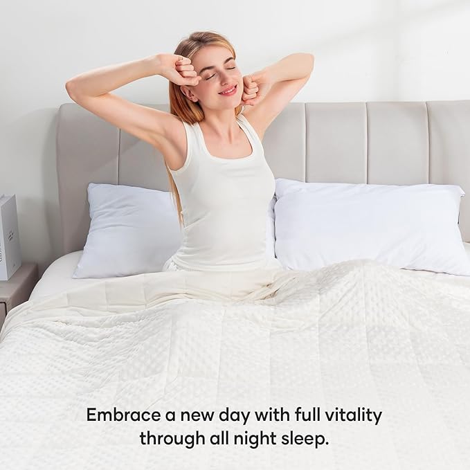 Wemore Minky Dot Weighted Blanket for Adults Twin Size 15 lbs, Soft Heavy Blanket for Stress Relief and Sleep Promotion, Breathable Blanket for All-Season with Glass Beads, White 48 x 72 inches