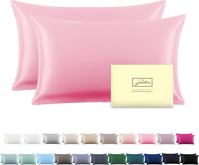 Silk Pillow Cases 2 Pack,Soft Breathable and Sliky Queen Size Pillow Cases Set of 2,Natural Mulberry Silk Pillowcase Set of 2 for Hair and Skin with Hidden Zipper (Pink,20"X 30",2pcs)